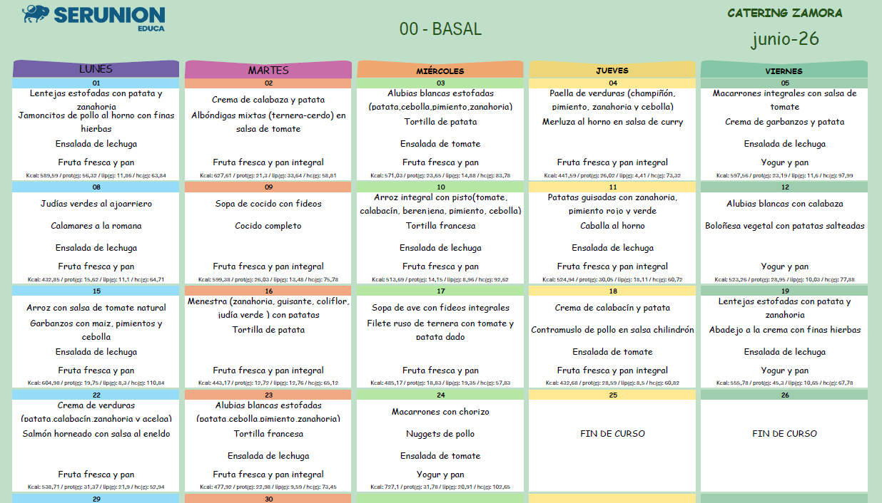 Menú comedor JUNIO