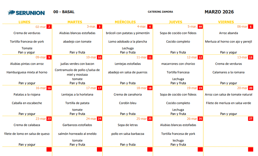 Menú marzo 26