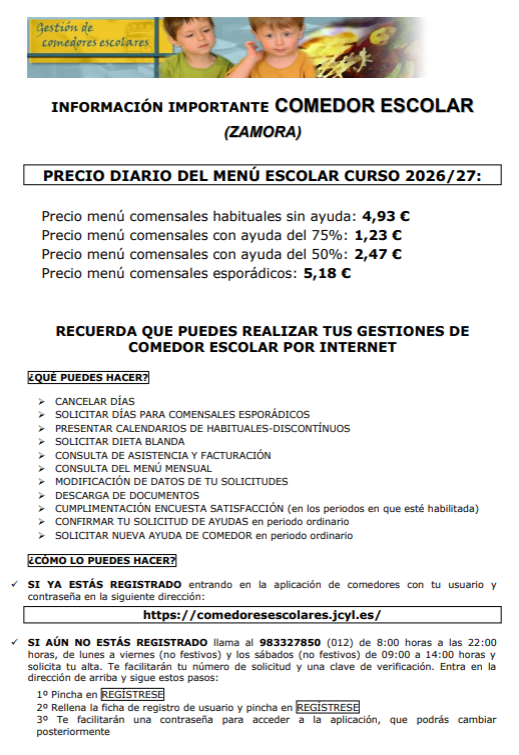 ACTUALIZACIÓN PRECIOS COMEDOR 26-27 ACTUALIZACIÓN PRECIOS COMEDOR 26-27